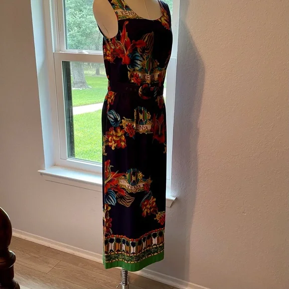 African Kenya Dress w/Button Side Slit, Blue Multi-Color, Alexander Campbell, 8 - Picture 2 of 13